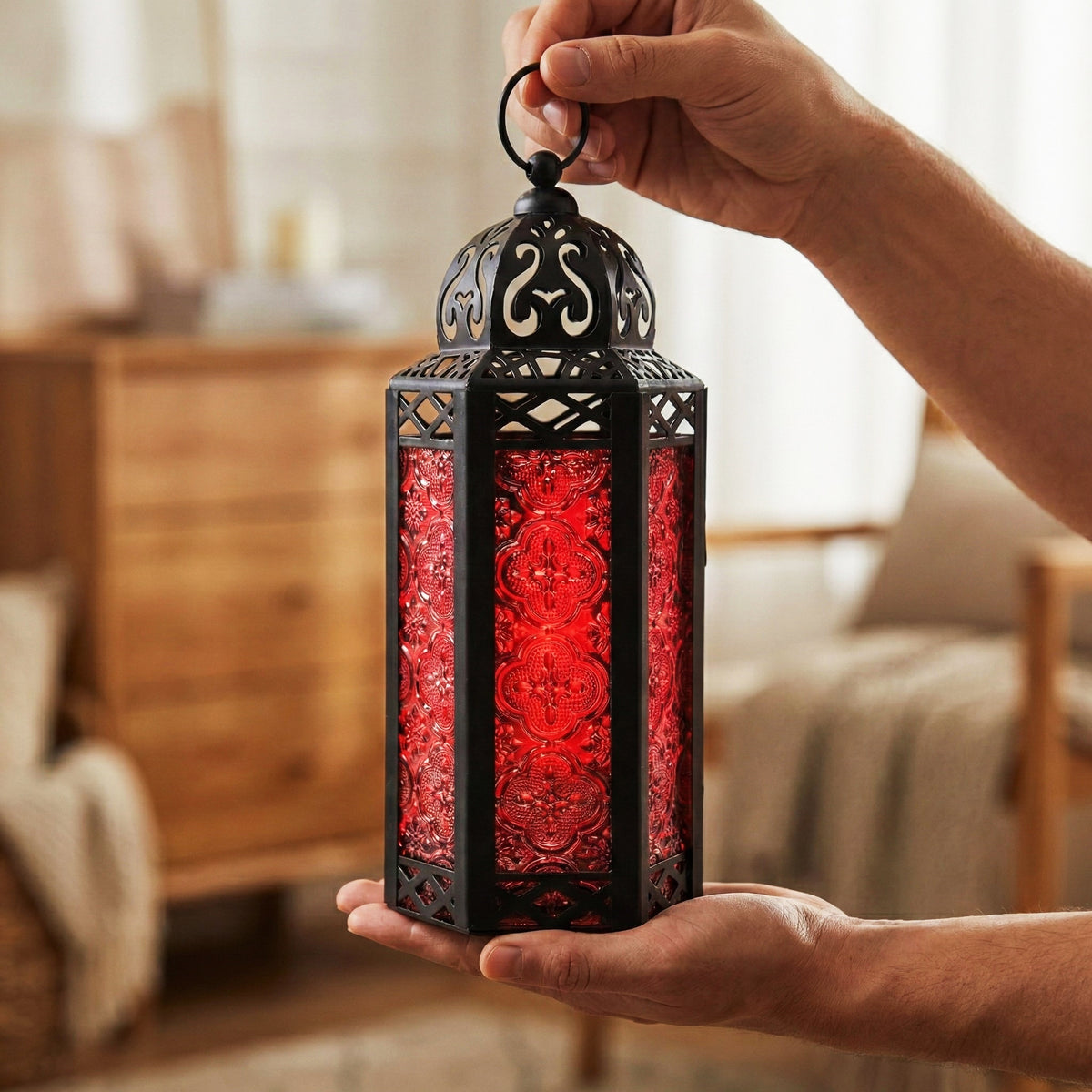 Decorative Moroccan Candle Lantern Holder, Medium, 10.5" Tall