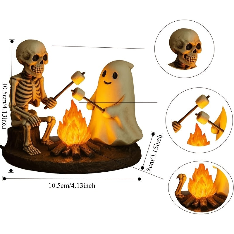 Realistic Flickering Flame And Roasting Marshmallow Resin Campfire Lamp - Outdoor-Like Light, Cozy Campfire Night Light, Suitable for Mantel, Bedroom, Study - Halloween And Year-Round Decoration