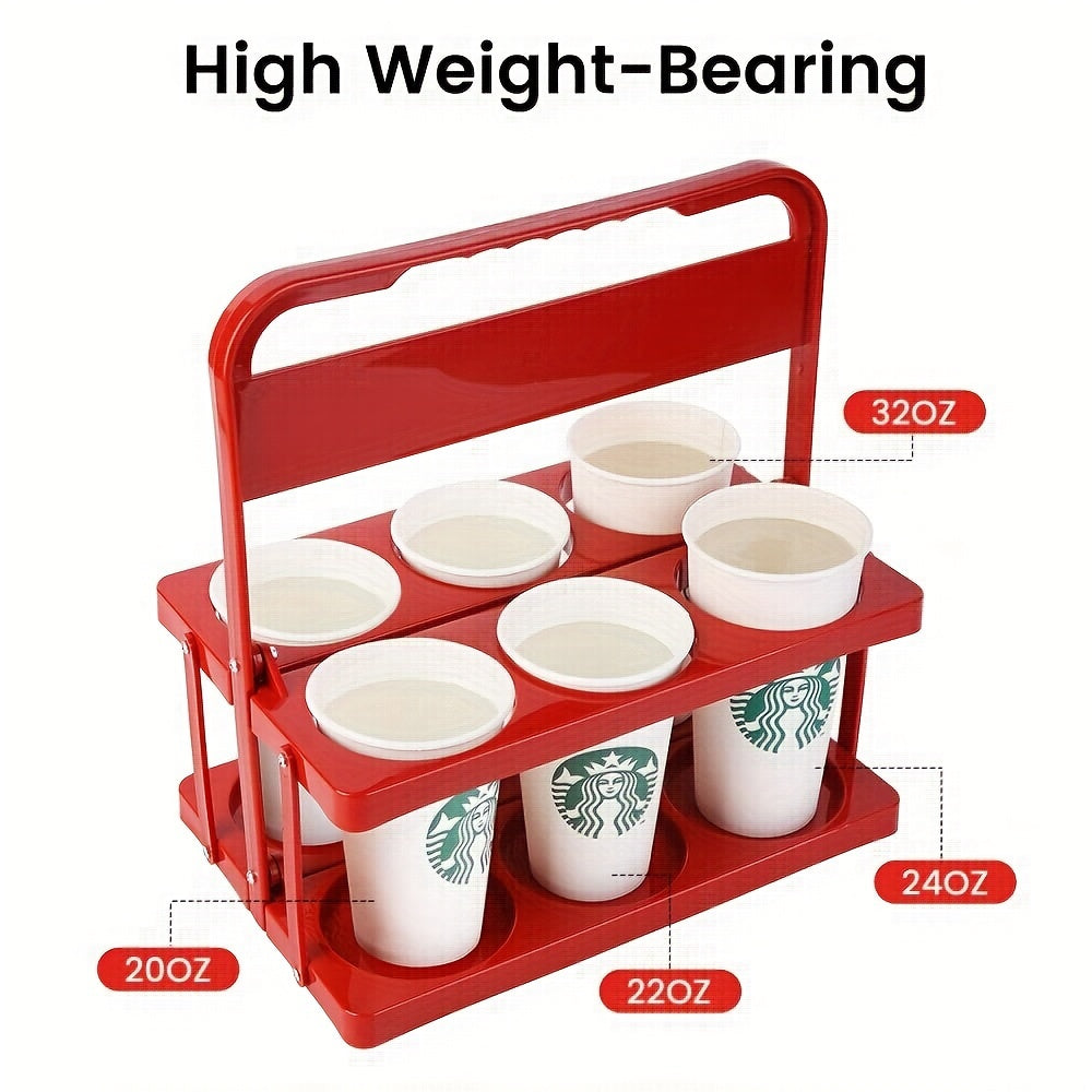 Drink Carrier with Handle, Plastic Cup Carriers for Drinks, Drink Holder for Car, GrubHub, Doordash Accessories, Portable Foldable Reusable Mobile, Use for Food Delivery Bag, RED