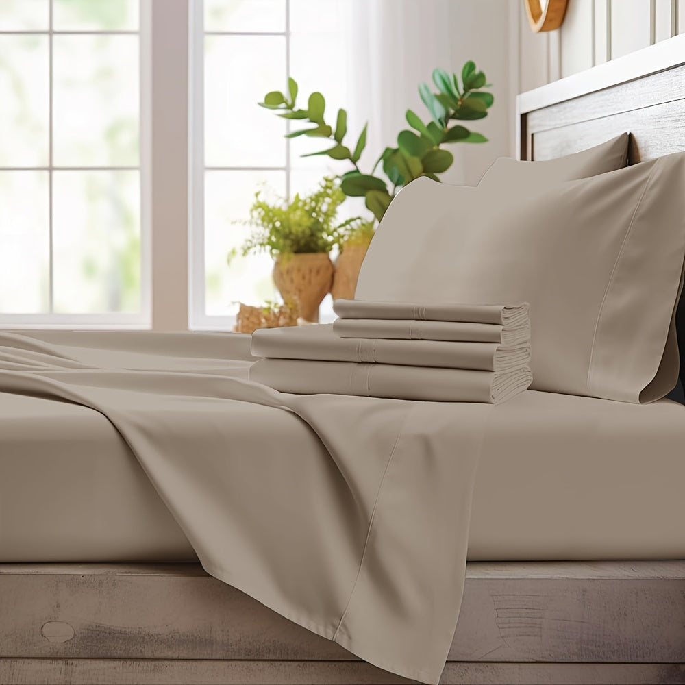 4pcs Bamboo Cooling Bedding - Cooling Bamboo Fiber Fitted Sheet Set, Extra Deep Bamboo Sheet Set- Suitable For Hot Sleepers, Kids, Children Pillowcases, Flat Sheet And Fitted Sheet - A Perfect Gift For Family, Queen And King Sizes, Next Day Delivery