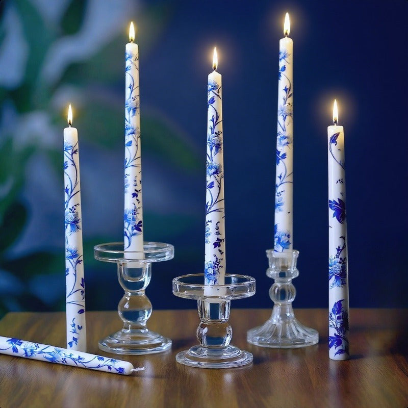 6pcs 10" Blue & White Porcelain Long Taper Candles - Dripless Unscented Soy Wax Candlesticks with Elegant Chinoiserie Design, 8-12 Hour Burn Time for Christmas, Weddings, Halloween, Parties & Home Decor - Luxury Centerpiece Candles for Holiday Dinner Tabl