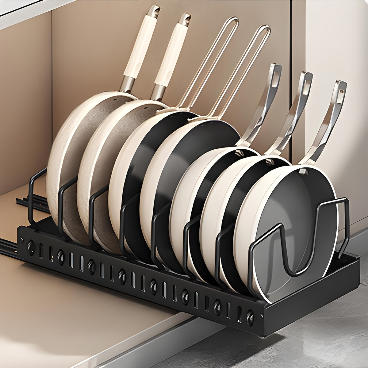1/2pcs Pull-Out Pot And Pan Storage Box For Cabinets, Kitchen Sliding Lid Rack And Pan Holder, Cabinet Sliding Storage Box For Storing Lids, Baking Tools, And Plates, 8/16 Adjustable Dividers, Kitchen Decor And Accessories.