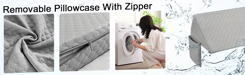 Bed Wedge Gap Filler with Side Pocket, Triangular Headboard and Mattress Cushion for Gaps up to 7 Inches in Grey or White, Twin Queen and King Options