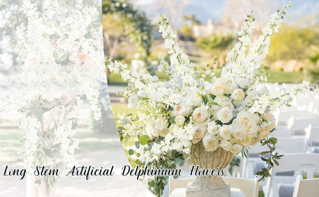 6pcs Delphinium Artificial Flowers 33.5 Inch Champagne Fake Flowers Long Stem Faux Snapdragon Flowers for Vase Table Home Wedding Party Garden Decoration
