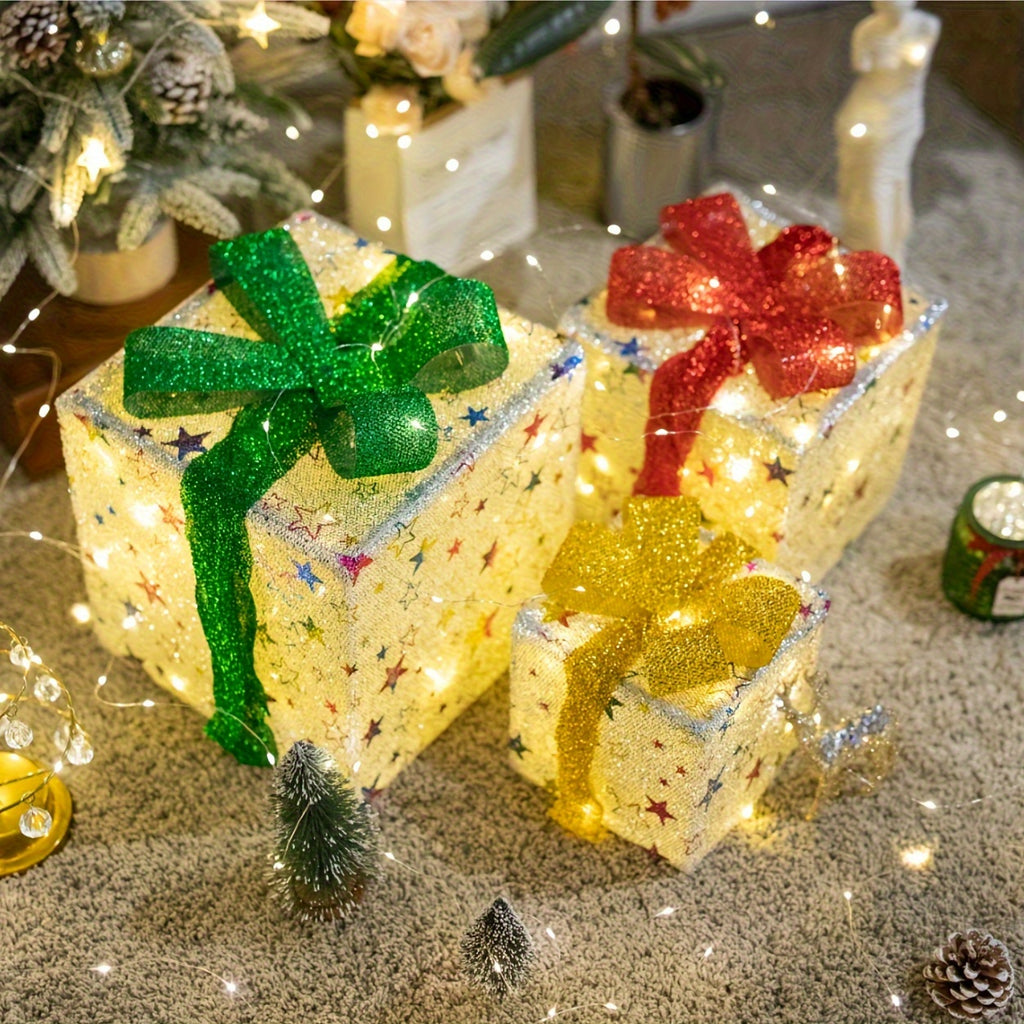 3pcs Christmas Gift Box Lights, Fairy Light String, 8 Modes of Light Emission, Including Remote Control, Indoor And Outdoor Decoration, Suitable for Christmas, Halloween, Thanksgiving, New Year, Parties, Self-Assembly