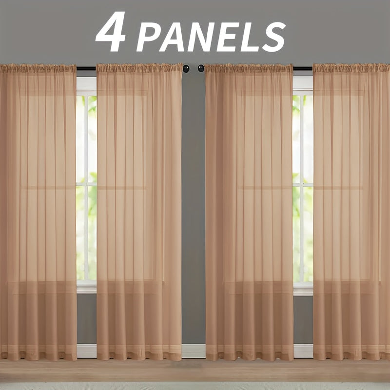 4pcs Set Of Transparent Gauze Curtains, Hanging From The Top Through A Pole, Natural Filtering, Dreamy And Hazy, Beautifying The Room Decoration Windows, Suitable for Living Rooms, Bedrooms, Study Rooms, Dining Rooms, Balconies, Dressing Rooms