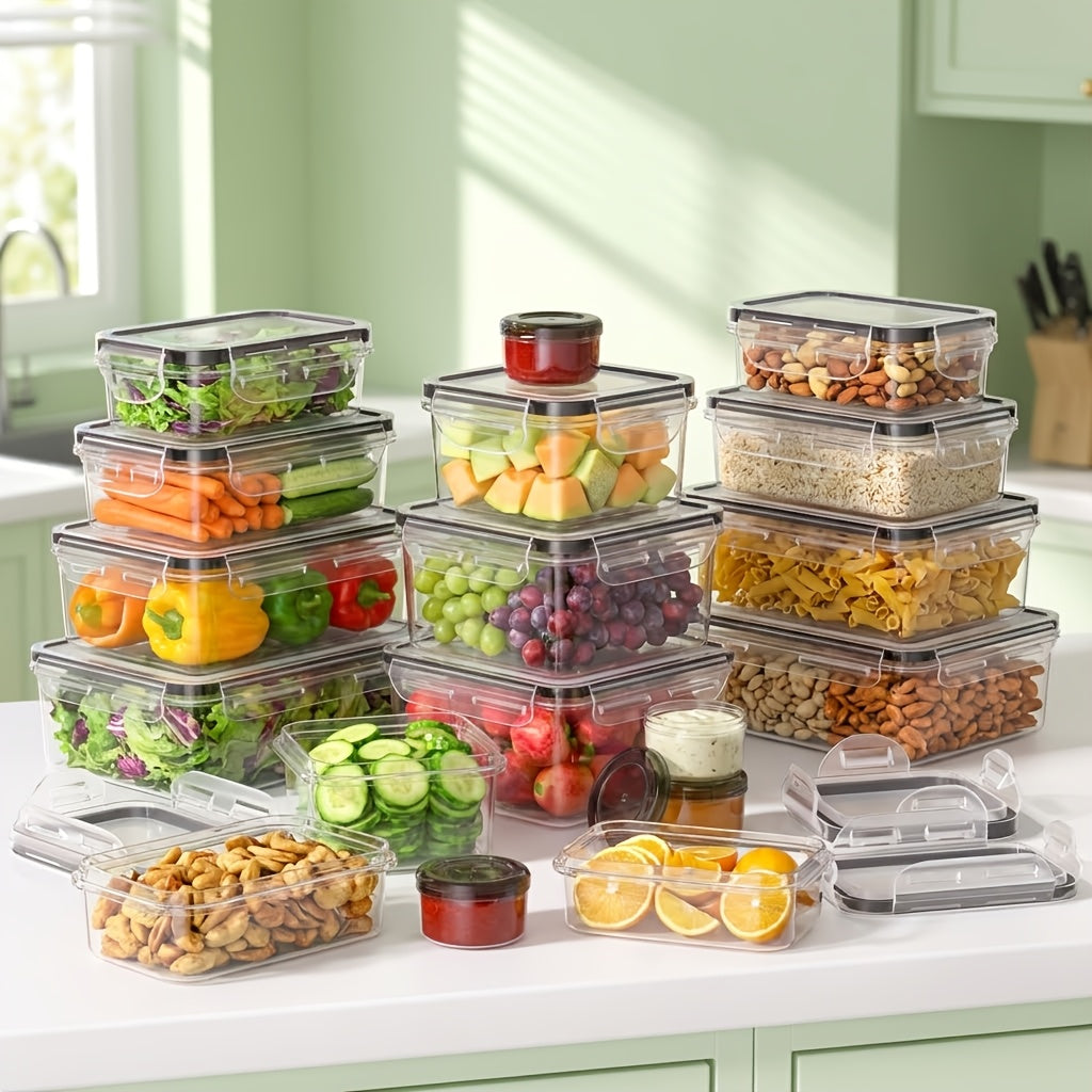 24/40/48pcs (12/20/24 Lids + 12/20/24 Box) Food Storage Container, Fresh-Keeping Boxes, Easy-To-Secure Lids- Airtight Plastic Containers for Food, Suitable for Pantry, Travel, Outdoor Picnics, Kitchen Organization Additions, with Labels Marke