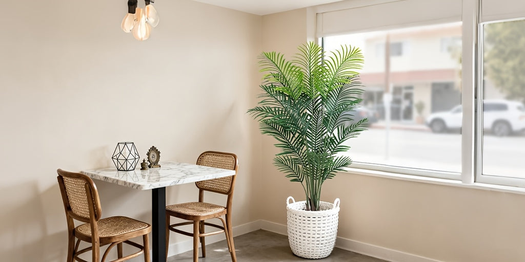 4/5/6ft Artificial Palm Tree, Tall Faux Palm with Bare Stem/Black/White Planter Options, UV-Resistant Realistic Dense Leaves, Tropical Floor Plant Zero Maintenance Easy Assembly Fake Tree for Living Room, Front Porch, Patio, Office & Commercial Decor