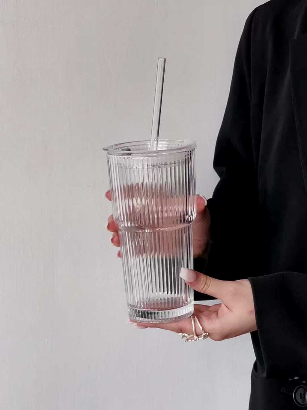 2/4pcs Vintage Striped Glasses, Glasses With Glass Straws, 19 Oz Coffee Mugs, Thickened High Borosilicate Material Glasses, Perfect For Iced Coffee, Juice, Drinks, Family And Parties