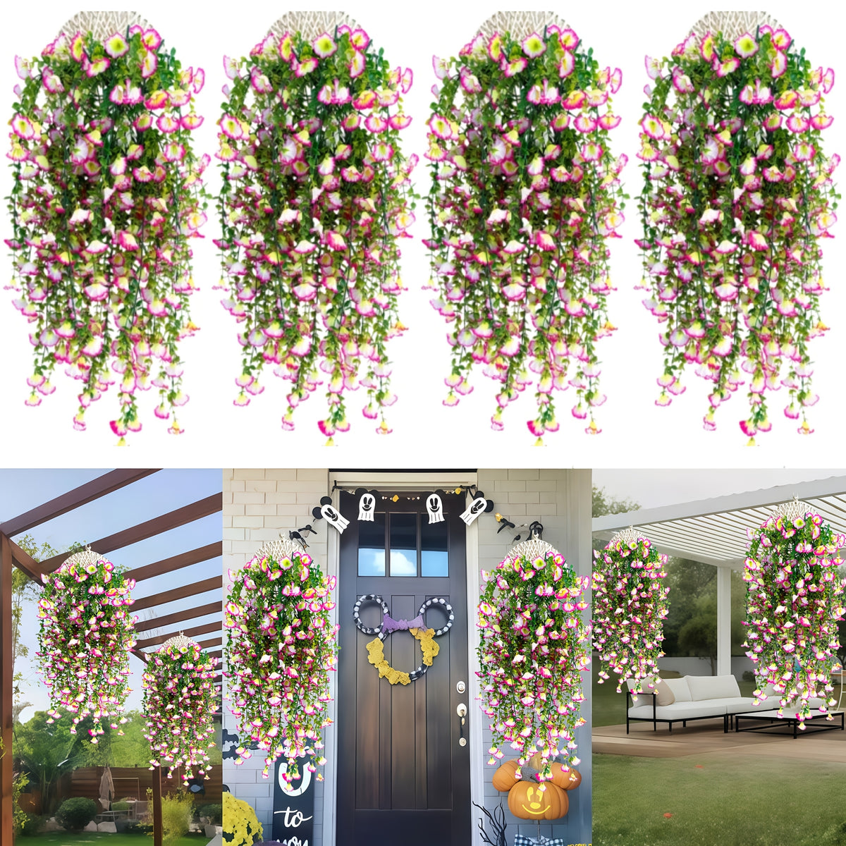 4pcs- Seven Colors, Outdoor Artificial Flowers, UV-resistant Eucalyptus Pendants, Suitable for Home, Garden, Wedding Decoration, Courtyard, Spring and Summer Display, Indoor/ Outdoor Hanging Display, Yellow, Red, White, Purple