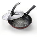 Nonstick Frying Pan with Lid, 9.45-Inch Red Cast Iron Skillet for Eggs, Steak and Pancakes on Induction, Gas and Electric Kitchen Stovetops