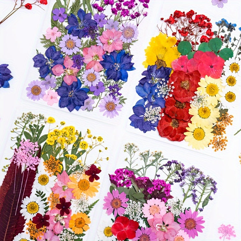 140pcs Vibrant Dried Flowers and Leaves Set - Nature-Inspired Decoration Kit for DIY Crafts, Resin Jewelry, Scrapbooking and More