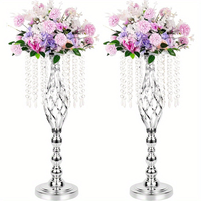 2pcs Metal Flower Vases Crystal Flower Stand Wedding Centerpieces for Tables Party Dinner Event Restaurant Hotel Decoration, New Year Decoration