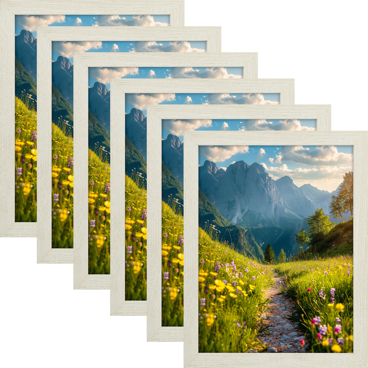 6 Packs 6x8/8x10/9x12/11x14/16x20 Picture Frames Set, Engineered Wood Gallery Wall Frame Set with Plexiglass - Wall Mounting or Tabletop Display