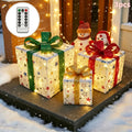 LED Christmas Gift Box Set, 3 Lighted Present Decorations with 75 Warm LEDs, Remote Control, Timer and 8 Lighting Modes for Indoor and Outdoor Holiday Displays