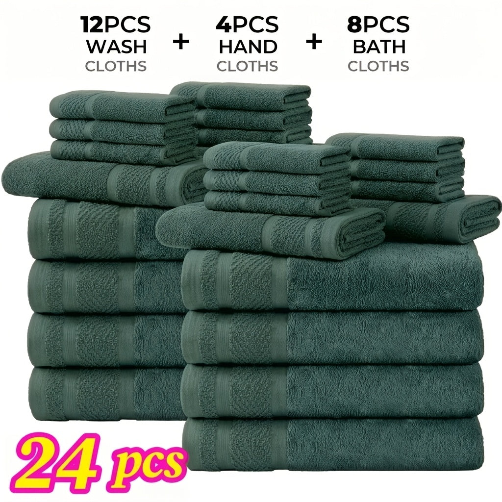 12/24pcs Bath Cloths Set, Hotel Quality Thick Bath Cloths | Highly Absorbent & Quick-Dry | 4 Bath Cloths & 6 Hand & 2 Washcloths, Cotton For Hotel Spa Gym & Home Bathroom Essentials, Wash Cloths
