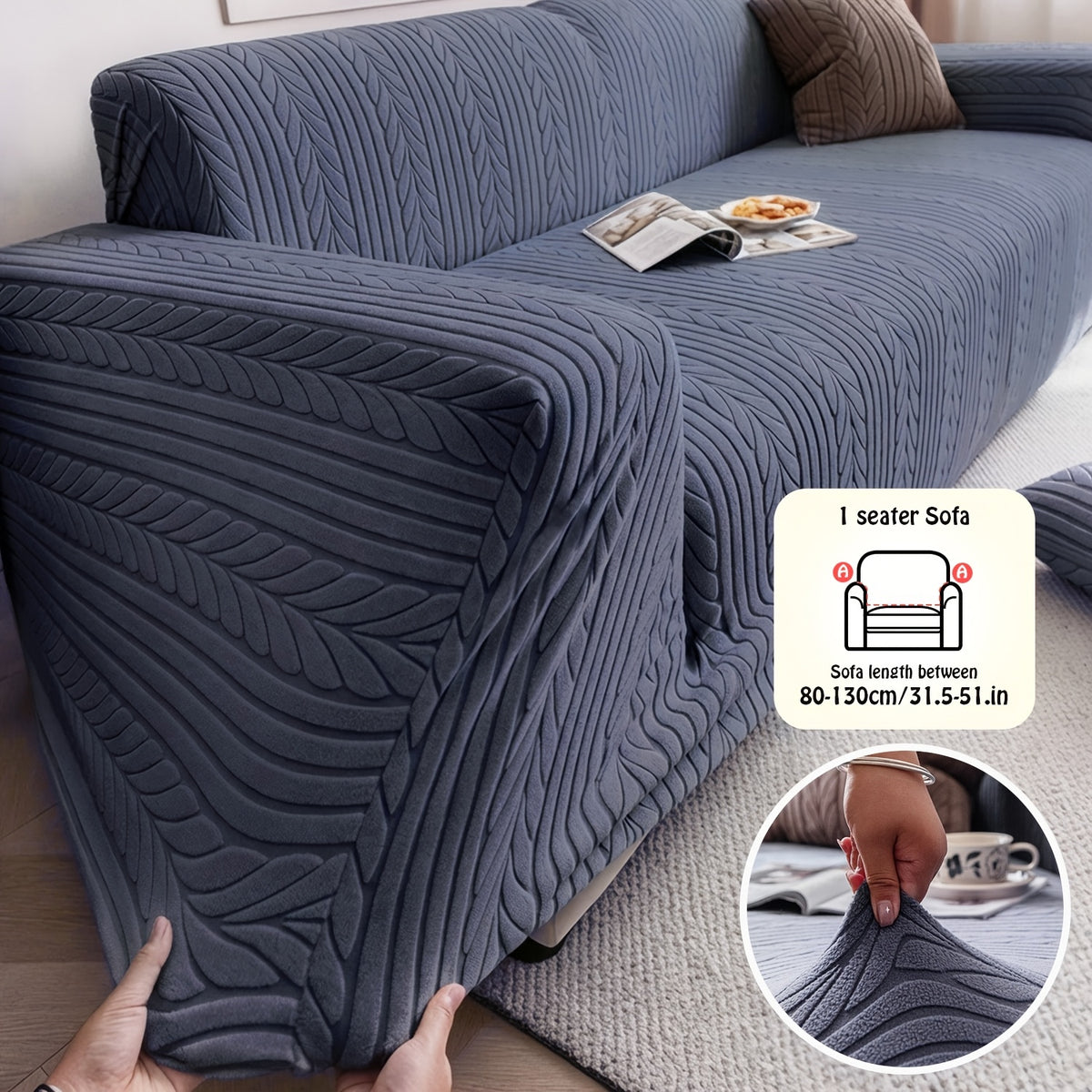 1pc Striped Sofa Cover - Washable, Stretchable, Scratch-Resistant & Non-Slip All-Season Sofa Protector, Fits 1-4 Seater Sofas, White Textured Fabric with Sawtooth Pattern, Perfect for Living Room Decor & Furniture Protection | Durable Protection