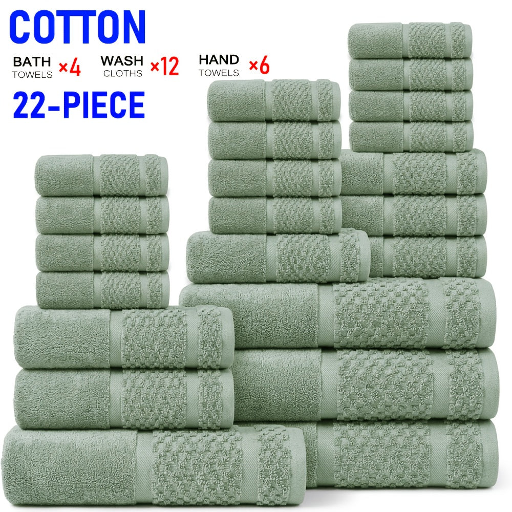22/16pcs Cotton Bathroom Towels Set, Solid Color Cotton Blended Towel, Multi-color Optional, Soft And Comfortable, Absorbent, Family Set, Suitable for Travel, Bathroom, Fitness, Hotel, Swimming And Gift(4Bath Towels+6Hand Towels+12Washcloths)