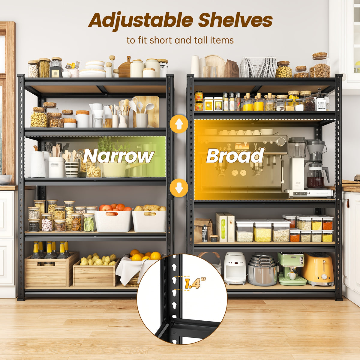 72''H Storage Shelves Heavy Duty Shelving 2000LBS Garage Shelving 5 Tier Metal Shelves for Garage Shelves 35.5"W X72"H X 15.8"D, Adjustable Shelving Unit for Basement Pantry Utility Rack Shelf, Kitchen Standing Rack/ Kitchen Standing Baker's Rack
