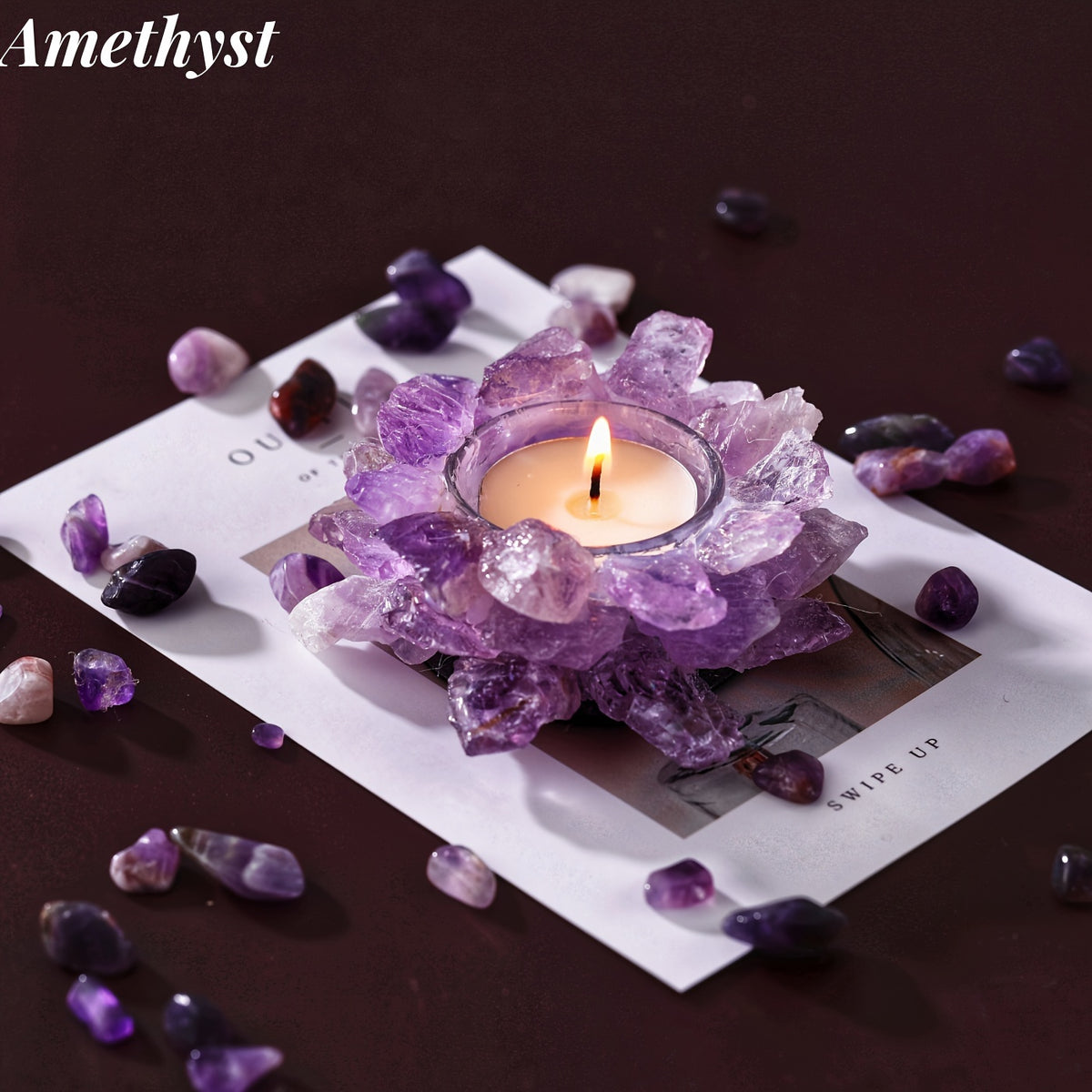Teacher Appreciation Gift Autumn Candle/Home Decoration Gift/Handmade Natural Crystal Candlestick - Yellow Crystal, Rose Stone, Fluorite, Amethyst Candlestick Decoration Candle, Unique Home Decoration Center, Festival Celebration, Perfect Gift