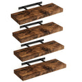 Retro Floating Shelves, 4-Piece Wall Mounted Set with Invisible Brackets in Brown or Black for Bathroom Living Room Bedroom and Kitchen Storage