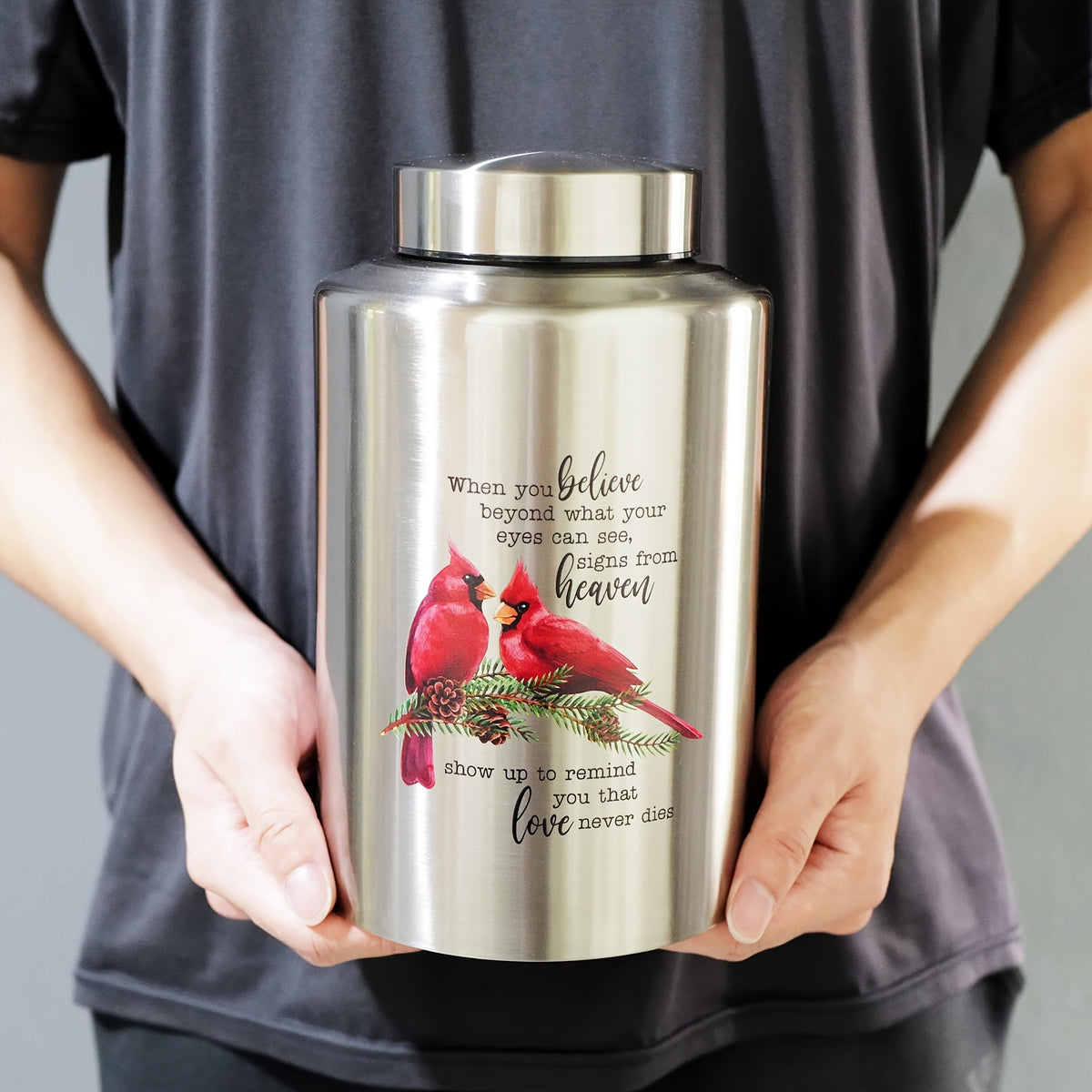 Large Stainless Steel Cremation Urn for Adult Ashes - Holds Up to 220 lbs, Decorative Butterfly Design with Velvet Pouch, Screw Lid & Seal Ring for Secure Storage, Memorial Keepsake | Elegant Text Design | Velvet Pouch Included