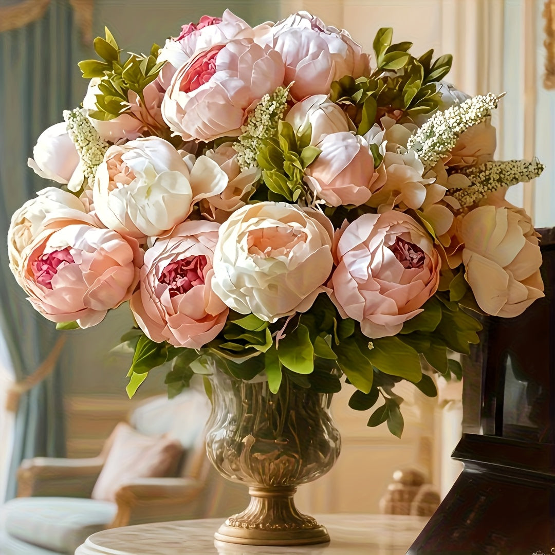 Vintage Faux Peonies, Peonies And Hydrangeas for Bridal Home Decor - Beautiful Floral Centerpiece (rustic, Pink, Green Mix).