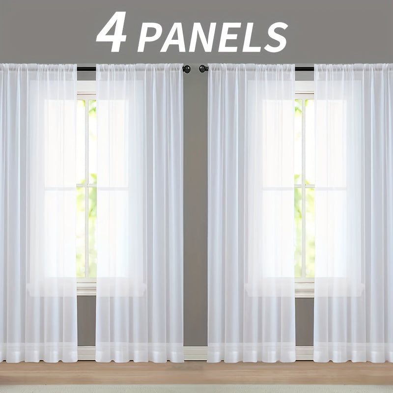 4pcs Set Of Transparent Gauze Curtains, Hanging From The Top Through A Pole, Natural Filtering, Dreamy And Hazy, Beautifying The Room Decoration Windows, Suitable for Living Rooms, Bedrooms, Study Rooms, Dining Rooms, Balconies, Dressing Rooms