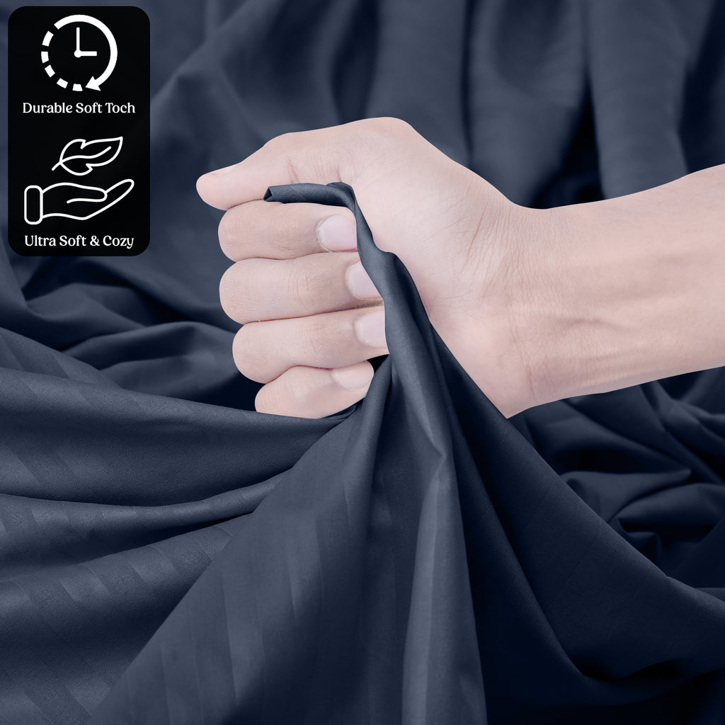 Lux Decor 4/3 Pieces Striped Bed Sheets Set - Hotel Luxury Sheets, Deep Pocket Up to 16 Inches, Extra Soft, Breathable Cooling Sheet & Pillowcases, Easy To Fit, Wrinkle Free, Fade & Stain Resistant Bedding Set