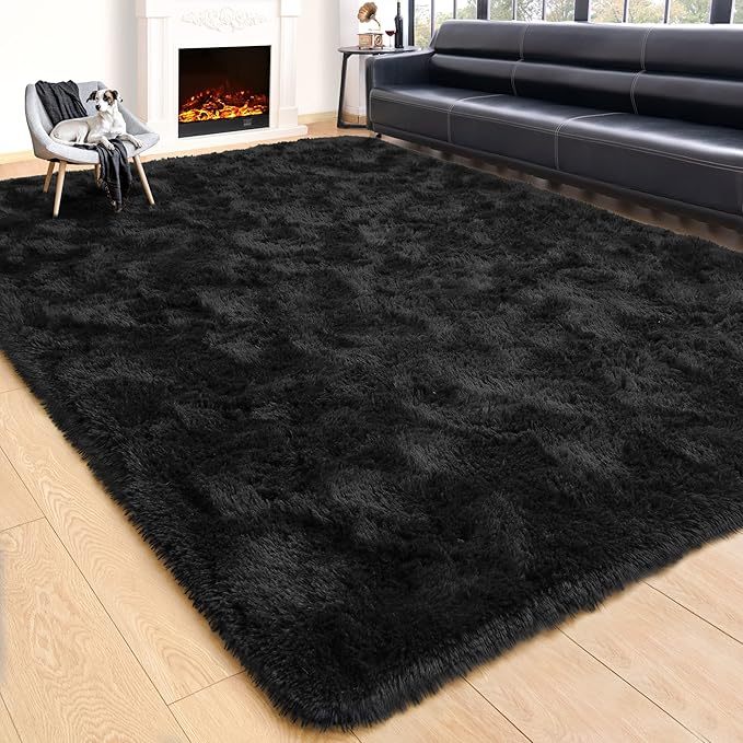 6x9 Shag Area Rug, Soft Fluffy Indoor Floor Carpet in Gray, Coffee, Black and Tie-Dye Gray Options for Living Room, Bedroom and Dorm Decor