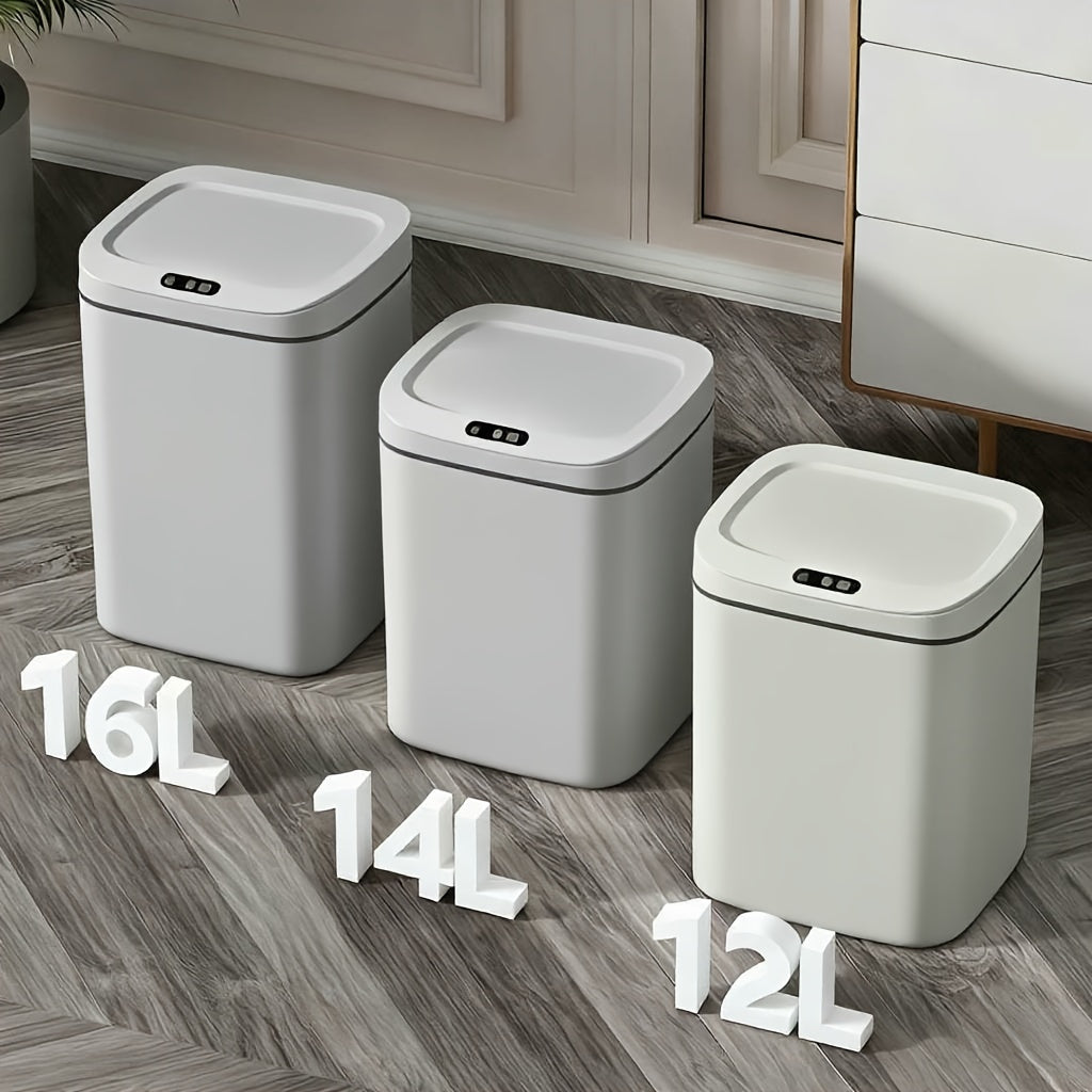 1pc Bathroom Motion-Sensing Smart Trash Can, Smart Trash Can, Lidded Touchless Trash Can, Minimalist Style, Suitable For Home, Kitchen, Office, Bathroom, Outdoor Use, Kitchen Waste Solution