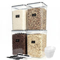Large Airtight Food Storage Containers, 4-Pack 5.2L BPA-Free Plastic Canisters with Measuring Cups and Labels for Flour, Sugar, Rice and Pantry Organization