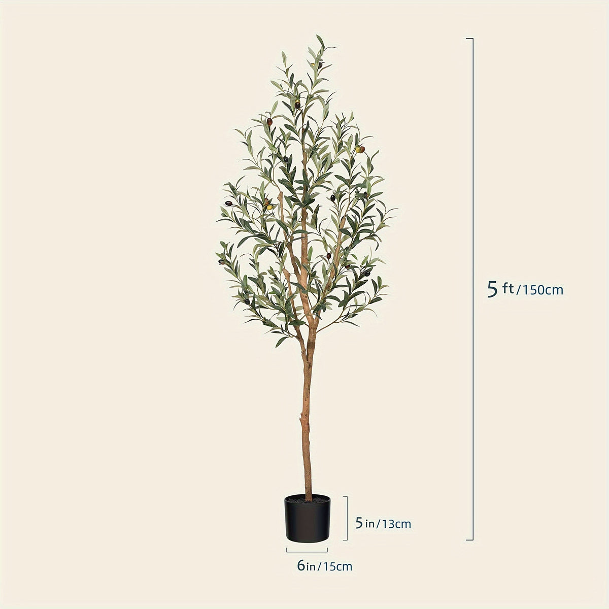 Artificial Olive Tree - Potted Faux Silk Plant with Natural Wood Trunk And Lifelike Fruits - Perfect for Home, Office, Outdoor And Holiday Decor