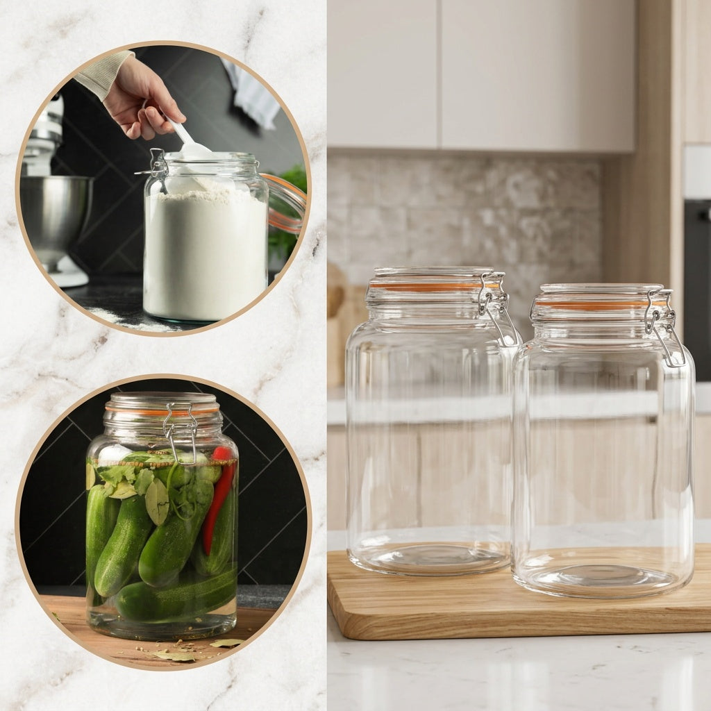 1 Gallon Glass Mason Jar With Hinged Lids, Extra Wide-Mouth Airtight Leakproof Sealed Canning Jars, Pickling Container, Preserving & Flour Storage - Pack Of 2