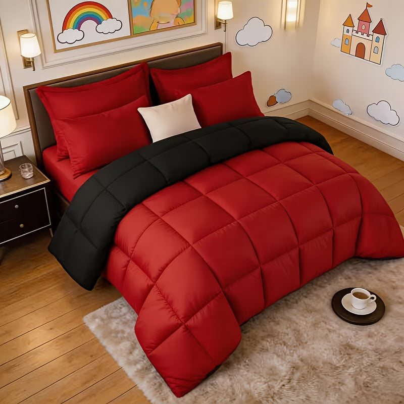 2/3pcs Red And Black bedding with All-Season Comforter, Available in Standard Double/King Double/Super King Sizes. Includes 1 Comforter And 1/2 Pillowcases, Suitable for Kids' Rooms, School Dormitories, Apartments