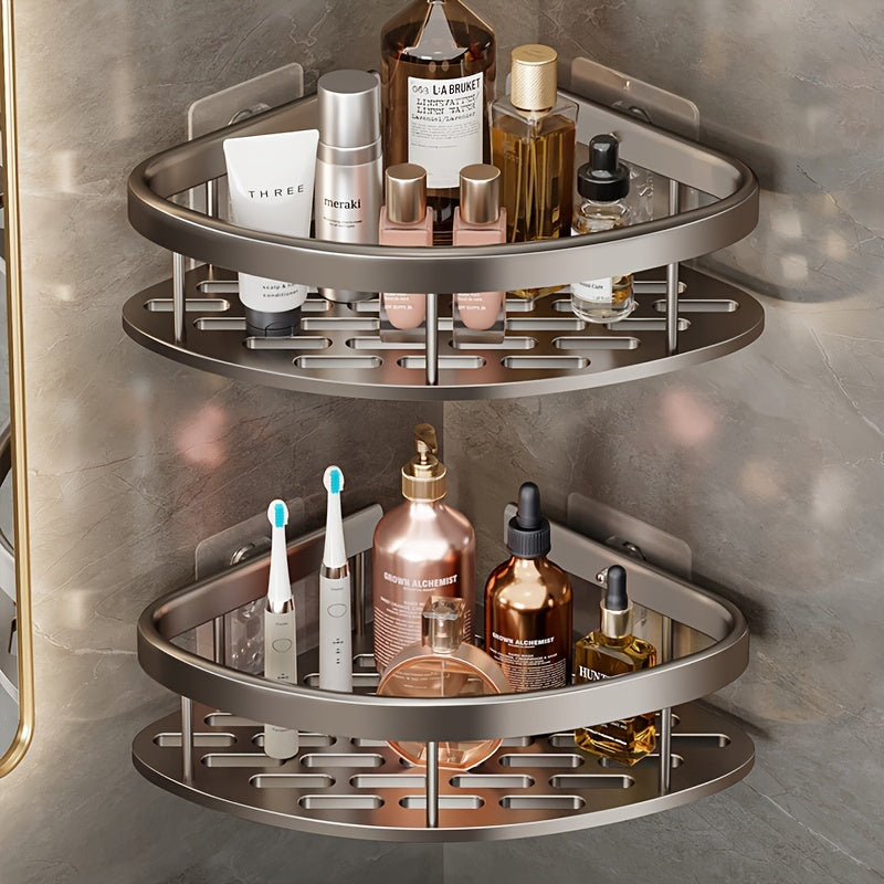 2pcs Stainless Steel Shower Caddy Racks - Rust-Resistant Wall-Mounted Bathroom Organizer with 2-Tier Shelves, Space-Saving Corner Storage for Shower & Bathtub Accessories (Black), Shower Caddies