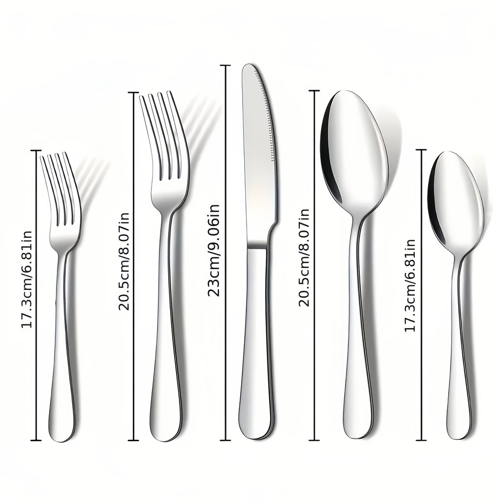 20/60pcs Stainless Steel Flatware Cutlery | Silverware for 4/12, Silvery, Mirror Polished, Dishwasher Safe | for Home Kitchen Restaurant Hotel, Perfect for Gifts And Weddings, The Best Gifts for Thanksgiving And Christmas