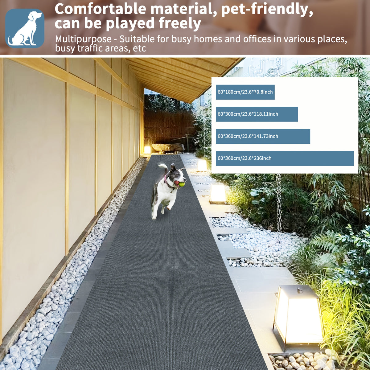 Durable Non-Slip Striped Runner Rug for Indoor/Outdoor Use - for Hallway, Kitchen, Living Room, Garage, Patio, Thickness 0.18 Inch(4.5mm), Adsorption, Non-slip, High Quality, Soundproof, Noise Protection, Floor Decorative, Washable Area Mat