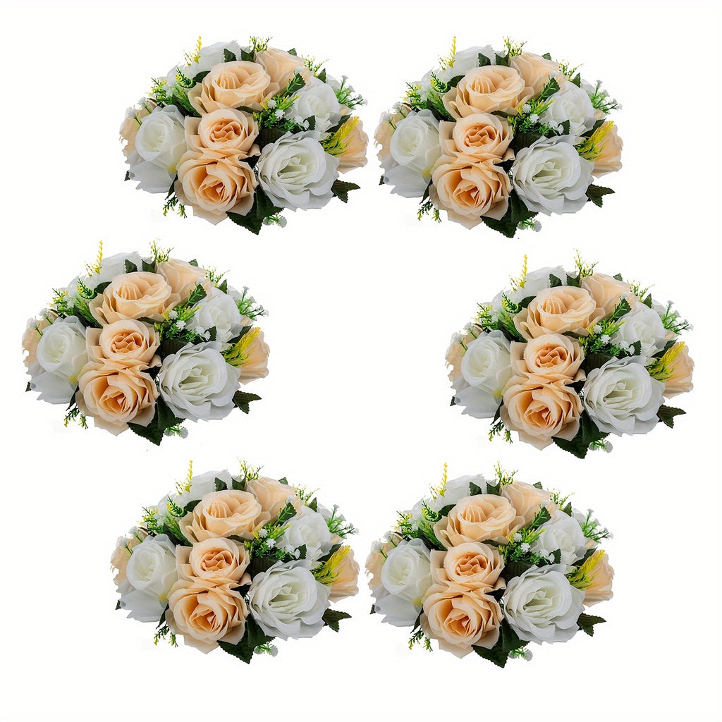 Pack Of 6 Artificial Flower Ball Arrangement Bouquets, Plastic Roses With Base, Fake Wedding Rose Flower Ball Centerpieces, Fake Flower Balls For Wedding Centerpiece Flower Racks For Party Valentine's Day Home Décor Table DIY Flower Decorations