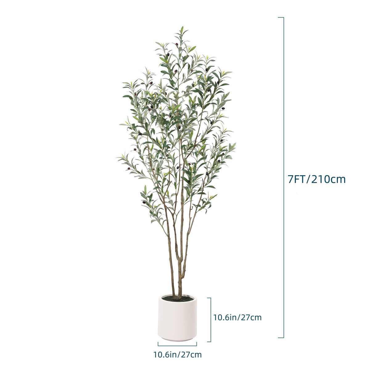 Faux Olive Tree Featuring a Spacious White Pot - Multi-Trunk Tall Olive Plant with 5/7/9 Lifelike Branches, 450/630/810 Leaves, And 20/28/36 Fruits - Ideal for Indoor And Outdoor Decoration, Living Room, Home, Office, And Holiday Events