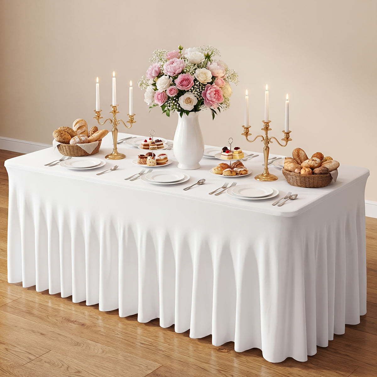 1pc/2pcs/4pcs Table Skirts, 4Ft/6Ft Table Cloth, Black/White Table Cloth Rectangle, for Rectangle Tables, Table Skirts for Rectangle Tables, Tulle Table Skirt, for Birthday, Graduation Ceremonies, Family Dinners, And Christmas