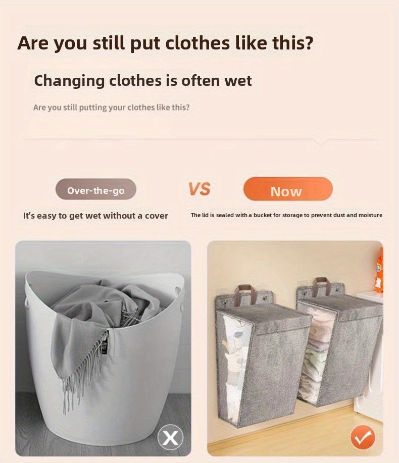 Wall Mounted Laundry Hamper with Lid, Foldable Gray Oxford Cloth Basket for Space Saving Clothes and Toy Storage in Bedrooms, Bathrooms and Living Rooms
