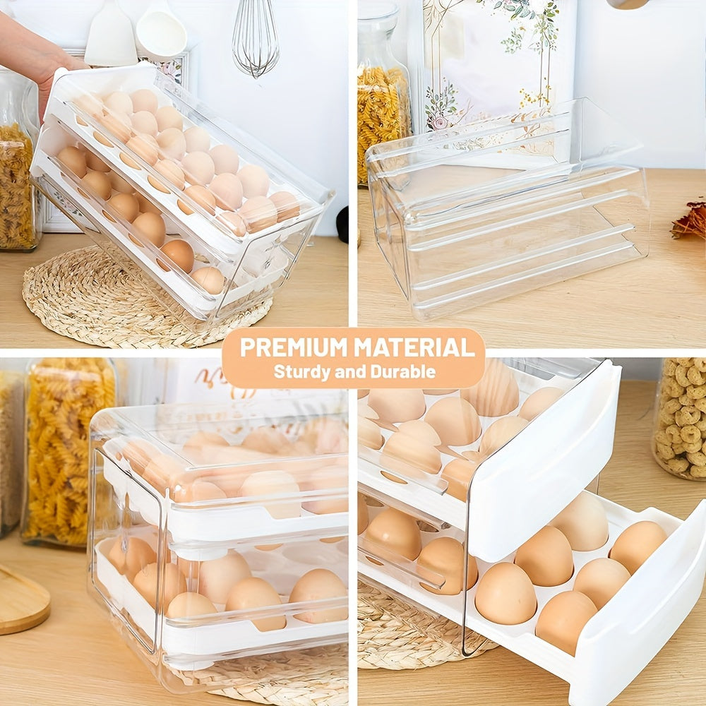 Egg Holder for Fridge, 2 Layers Fresh Egg Storage Container Organizer Bin, Each Layer Could Hold 18 Eggs, Clear Stackable Plastic Egg Tray with Handles, for Fridge, Kitchen, Home, 12X 6.9X 6 Inches, for Halloween And Christmas