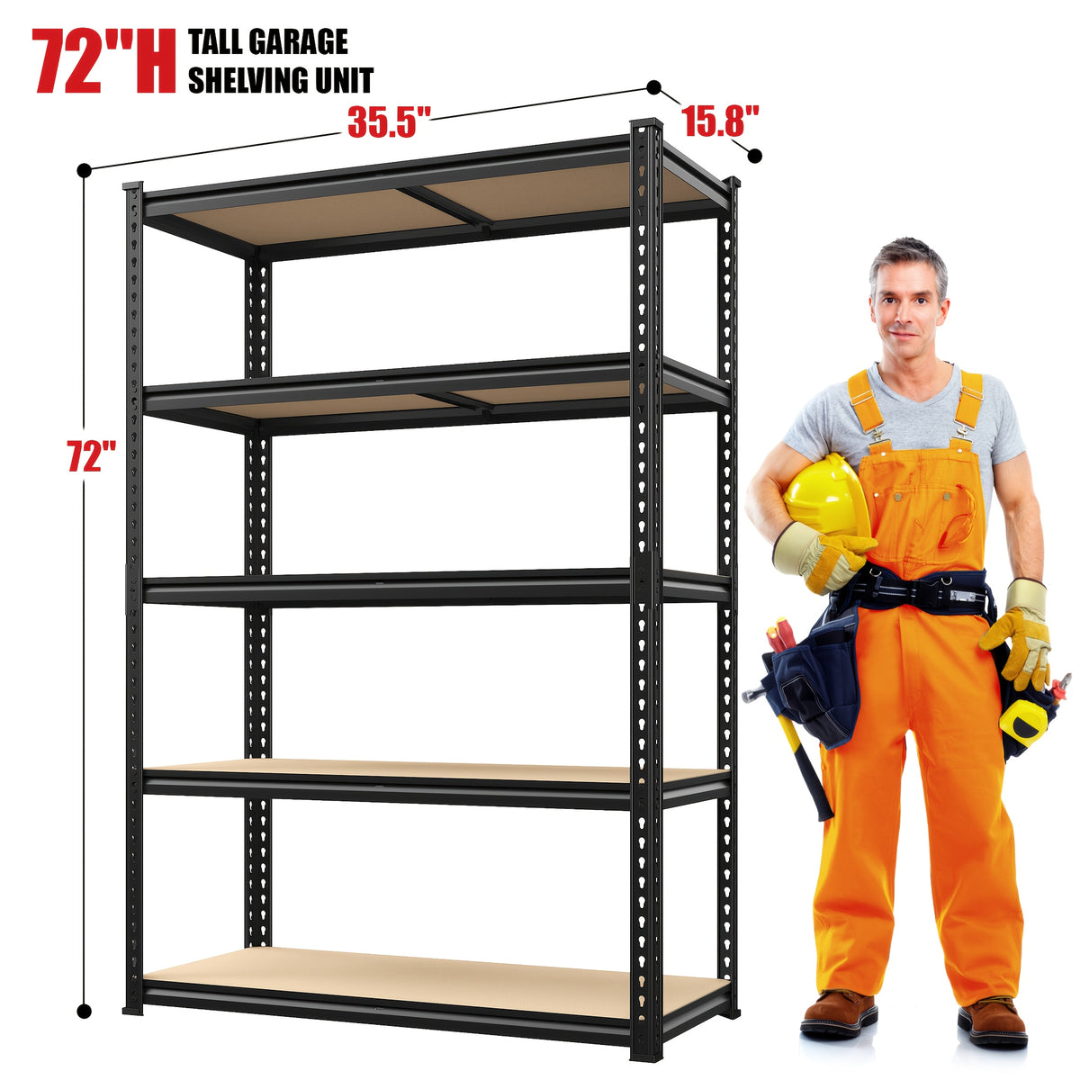 2000LBS Garage Shelving 72''H Storage Shelves Heavy Duty Shelving 5 Tier Metal Shelves For Garage Shelves 35.5"W X72"H X 15.8"D, Adjustable Shelving Unit For Basement Pantry Utility Rack Shelf, Utility Shelves