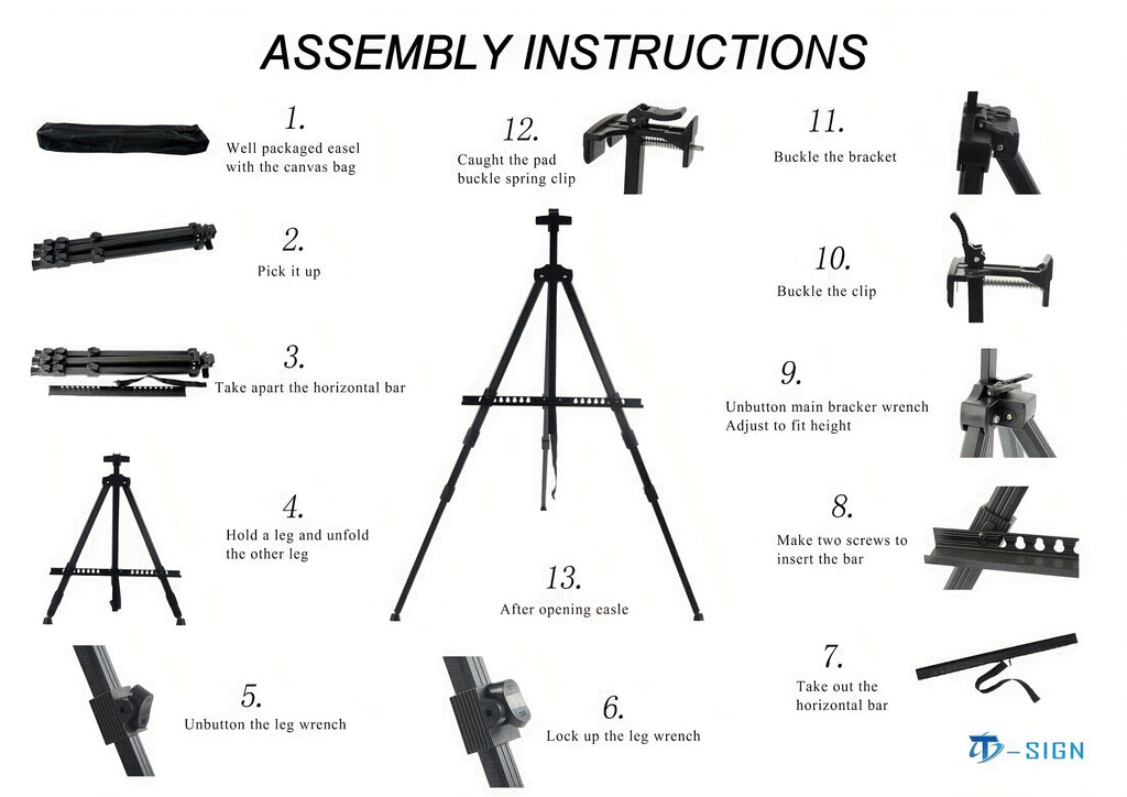 66 Inch 3-Section Adjustable Metal Easel - Foldable Portable Floor Standing Tripod Stand for Wedding Signs, Art Displays, Painting & Party Decorations - Sturdy Lightweight Black Easel with Instant Setup, Art Display Equipment | Triplesection Stand