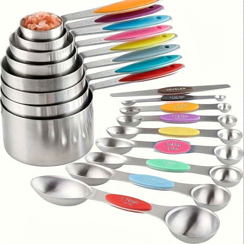 8pcs Measuring Cups/ 9pcs Measuring Spoons/ 17pcs Measuring Cups + Measuring Spoons Are Suitable For Both Dry And Liquid Ingredients - Very Suitable For Kitchen Tools, Kitchen Supplies, And Kitchen Accessories For Cooking And Baking.