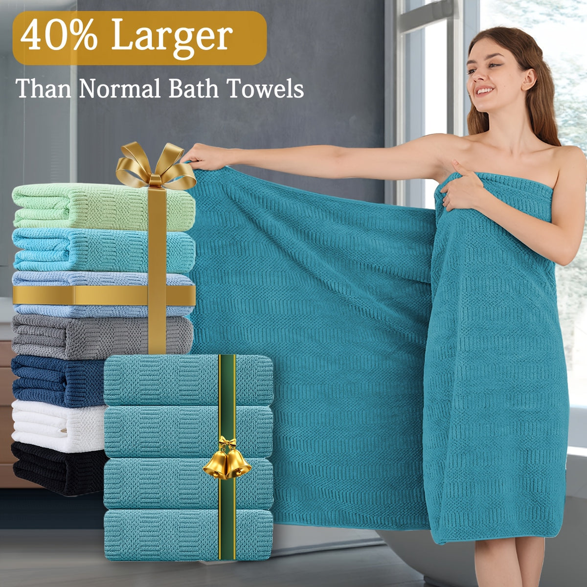 Oversized Bath Towels Set, Extra Large Towel Microfiber Soft XL Bath Sheet Super Absorbent Bathroom Towels Set Quick Dry Plus Size Shower Towels for Family Hotel, Wash Cloths