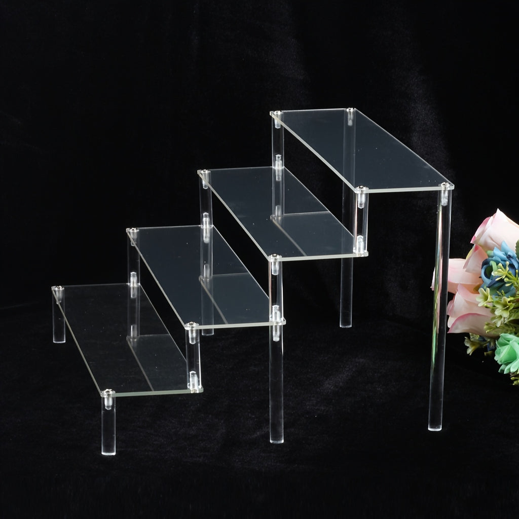 Three-Level Transparent Acrylic Display Rack - Robust Multi-Section Organizer for Cosmetics, Additions, Fragrances & Desserts - Easy to Assemble Home Decor Shelf with Strong Build, for makeup Presentation Stand, Jewelry Display, Elegant Design