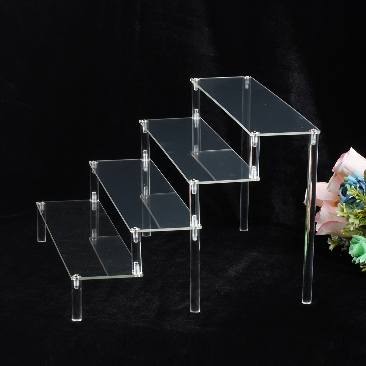 Three-Level Transparent Acrylic Display Rack - Robust Multi-Section Organizer for Cosmetics, Additions, Fragrances & Desserts - Easy to Assemble Home Decor Shelf with Strong Build, for makeup Presentation Stand, Jewelry Display, Elegant Design