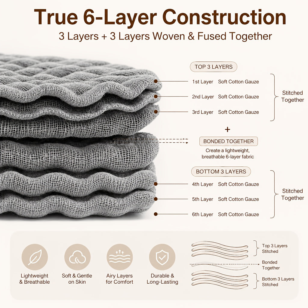 Looxii 6-Layer 100% Cotton Muslin Blanket, Lightweight And Breathable Gauze Blanket for Bed, Couch, And Adults, All-Season Use